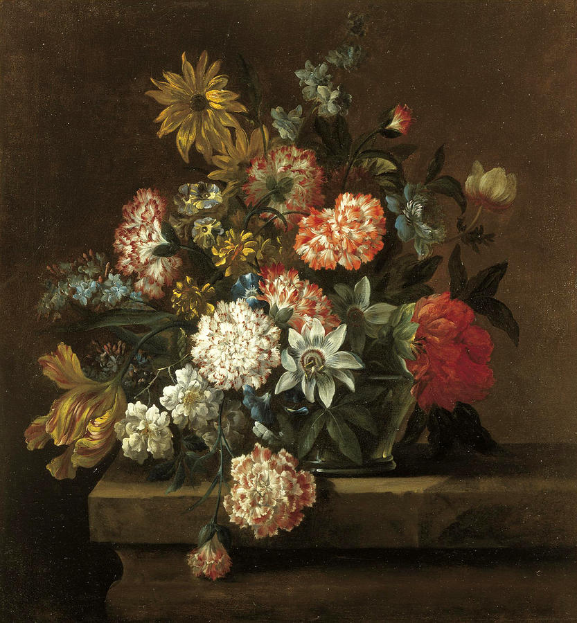 Still life with chrysanthemums morning glory a tulip and other flowers Painting by Jean-Baptiste Belin
