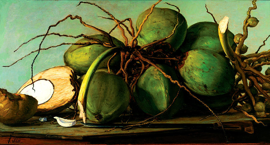 Coconut Painting - Still Life with Coconuts by Francisco Oller