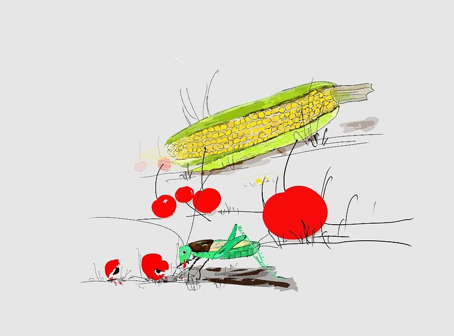 Still life with corn on cob Digital Art by Debbi Saccomanno Chan