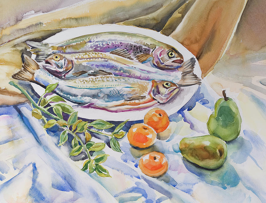 Still Life With Fish Painting by Jack Tzekov