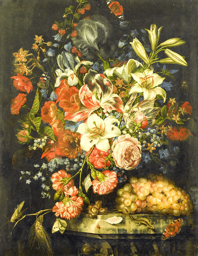 Still Life with Flowers and Fruit 2 Mixed Media by Ottmar Elliger