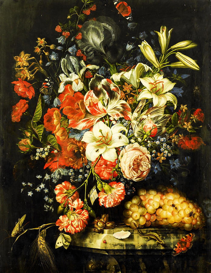 Still Life with Flowers and Fruit 3 Mixed Media by Ottmar Ellige