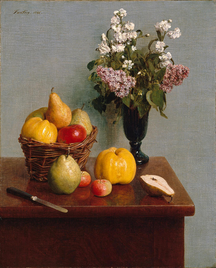 Still Life with Flowers and Fruit Painting by Henri Fantin-Latour
