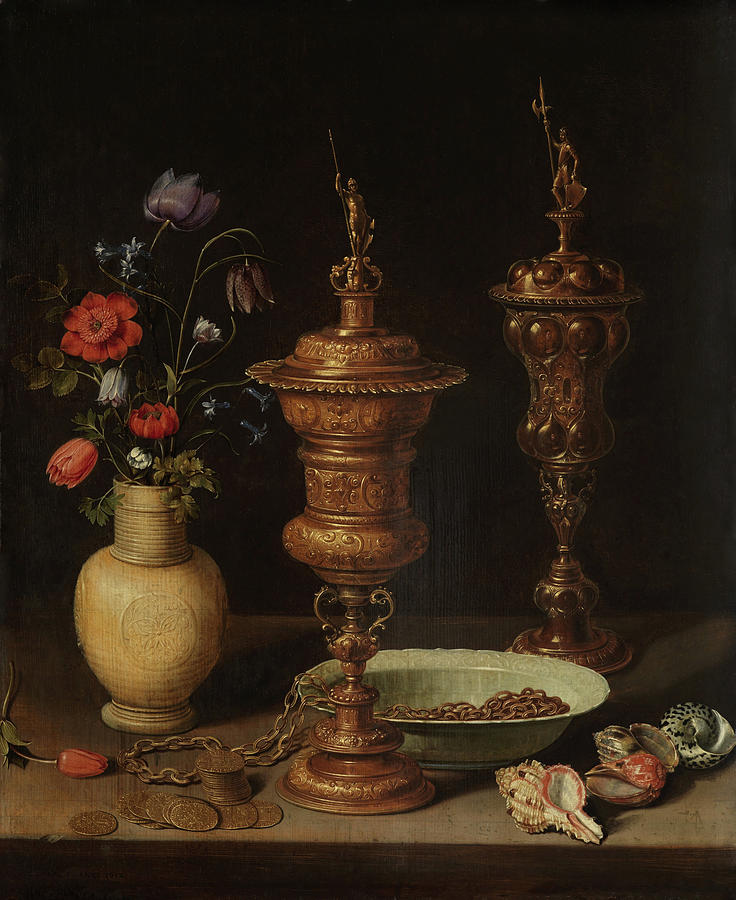 Still life with Flowers and Gilt Goblets Painting by Clara Peeters