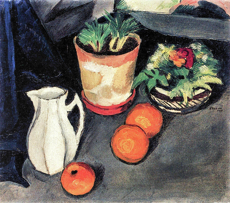 Flower Painting - Still Life with Flowers and Milk Jug by August Macke by August Macke