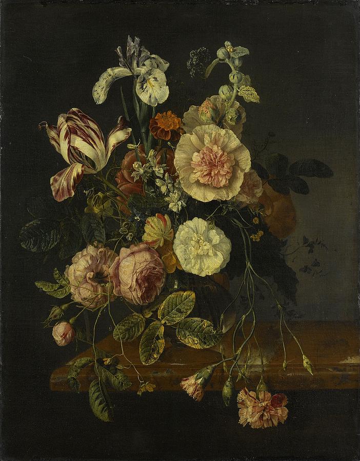 Still Life with Flowers, attributed to Jacob van Walscapelle, 1670 - 1727 Painting by Celestial Images