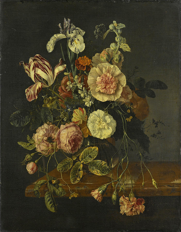 Still Life with Flowers Painting by Attributed to Jacob van Walscapelle