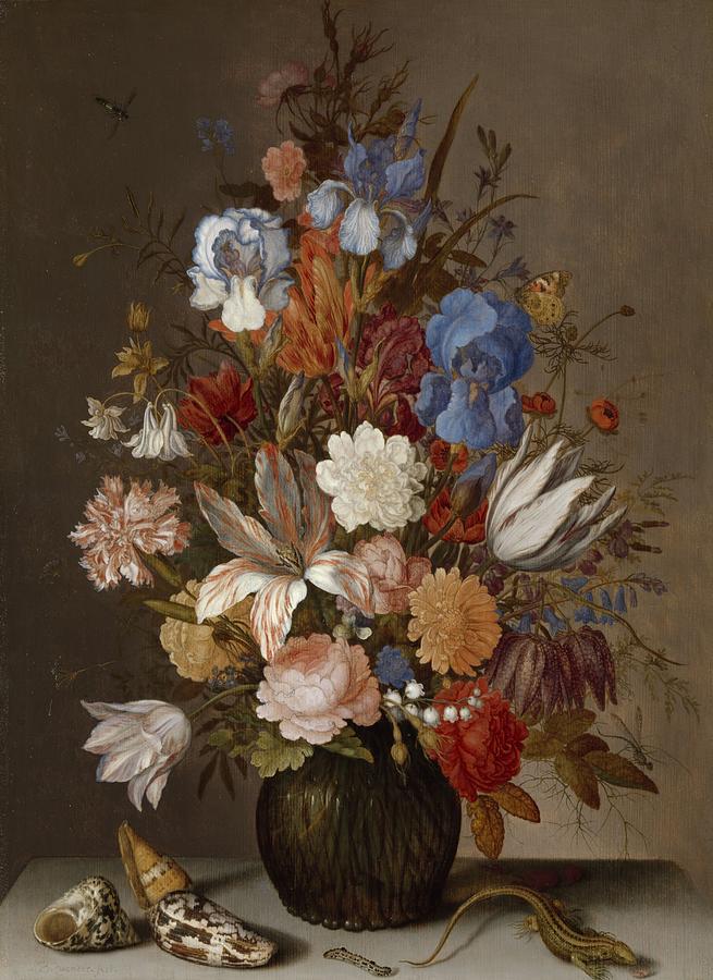 Still Life with Flowers, Balthasar van der Ast, c. 1625 - c. 1630 Painting by Celestial Images