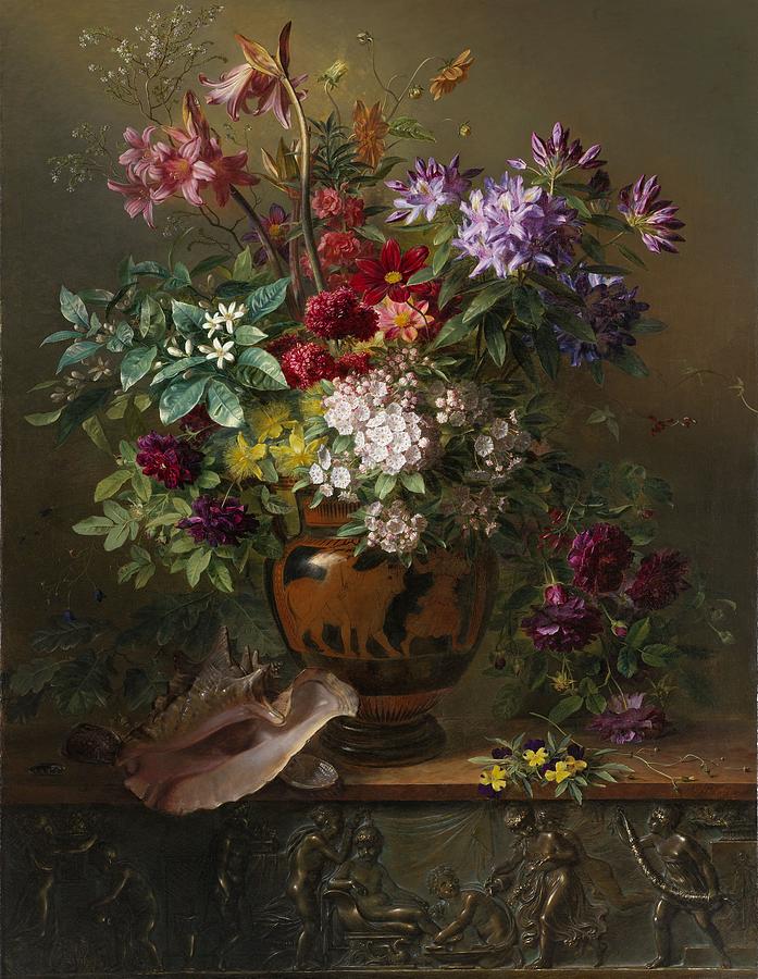 1817 Painting - Still Life with Flowers in a Greek Vase, Allegory of Spring, Georgius Jacobus Johannes van Os, 1817 by Celestial Images