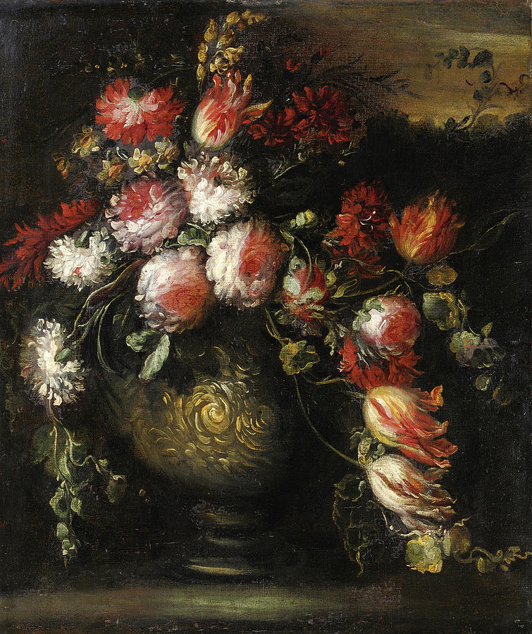 Still Life  with Flowers in a Vase Painting by Margherita Caffi