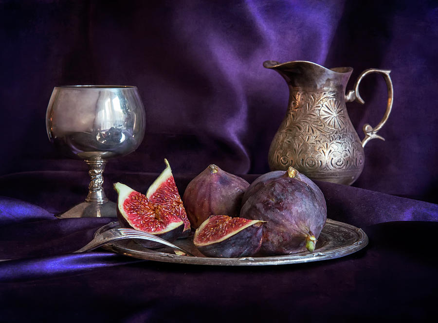 Tool Photograph - Still life with fresh figs and metal dishes by Jaroslaw Blaminsky