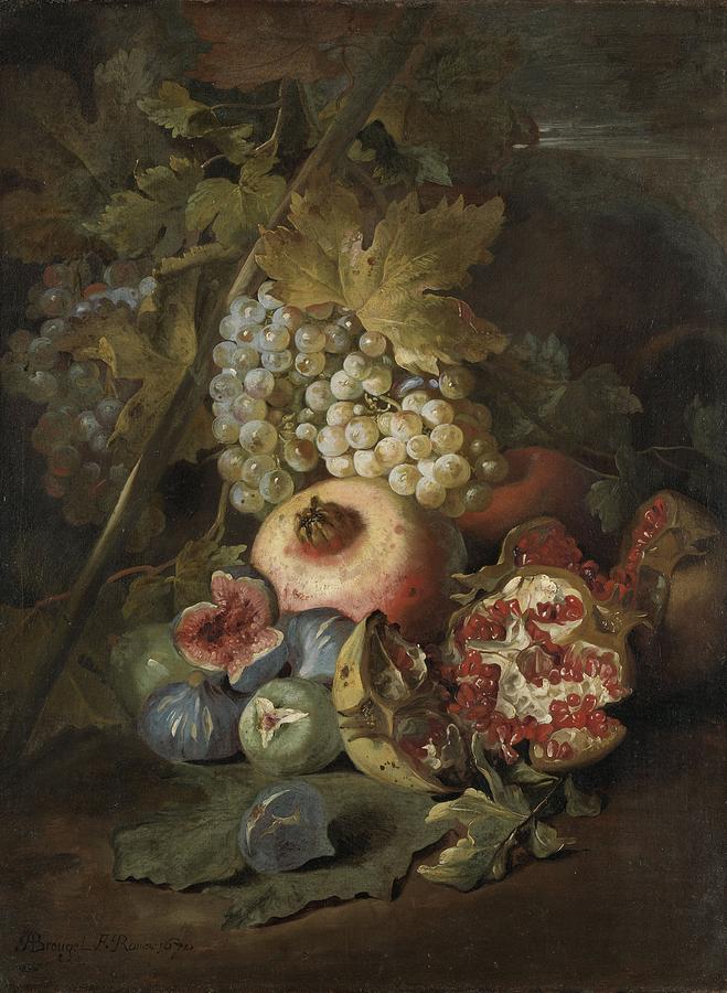 Still life with fruit, Abraham Brueghel, 1670 Painting by Celestial Images