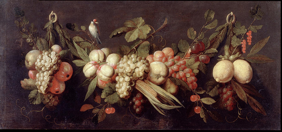 Still Life with Fruit and a Bird Painting by Jan Frans van Son