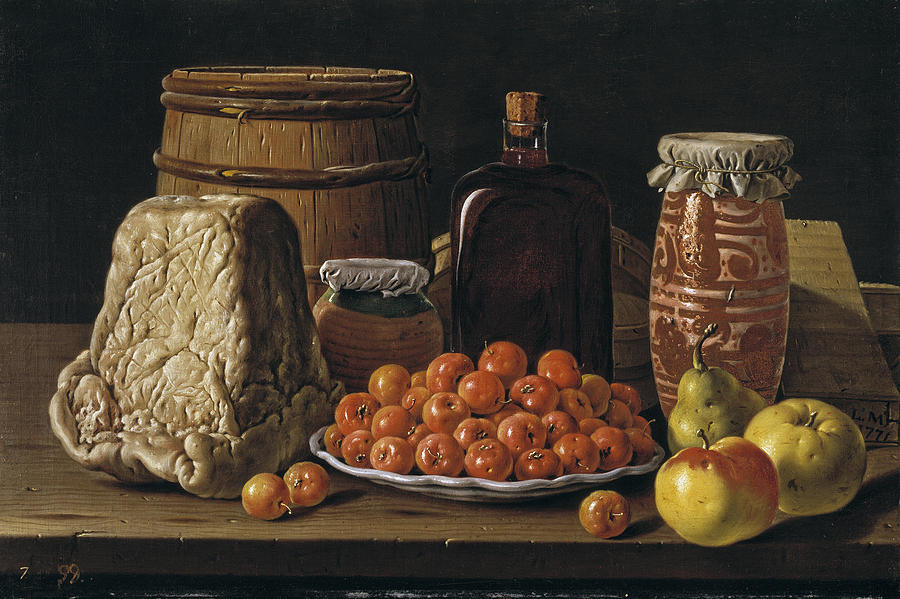 Still Life with Fruit and Cheese Painting by Luis Egidio Melendez