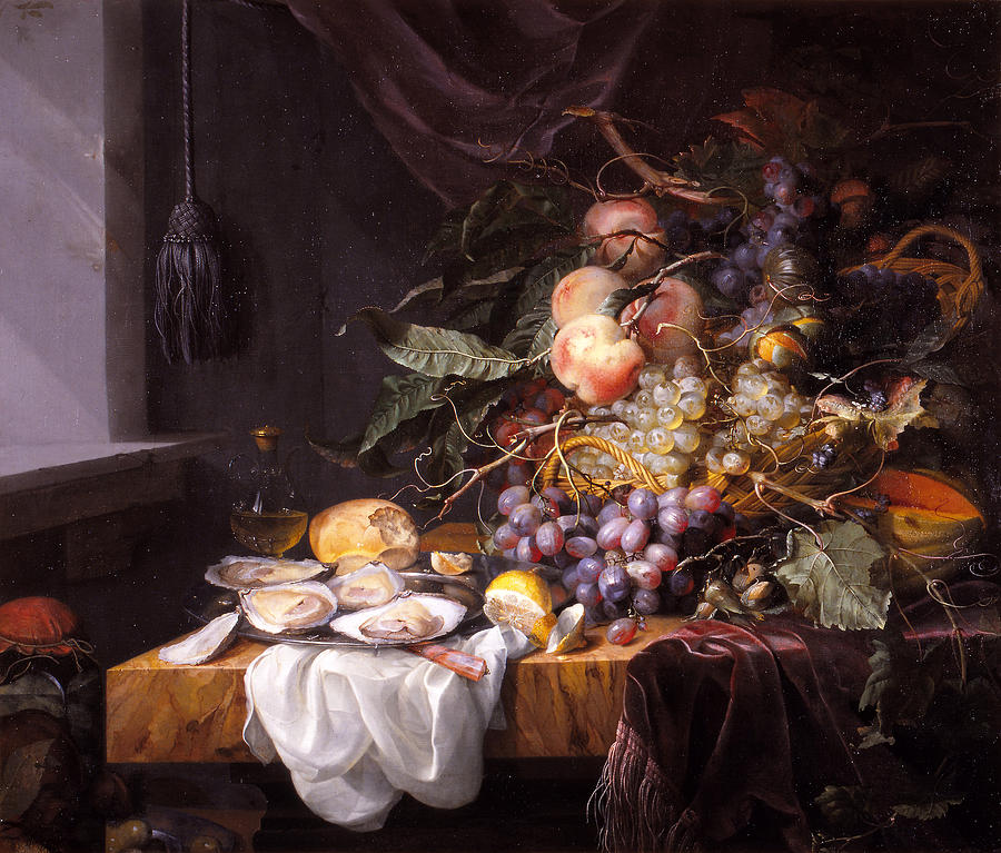 Still Life with Fruit and Oysters Painting by Jacob van Walscapelle