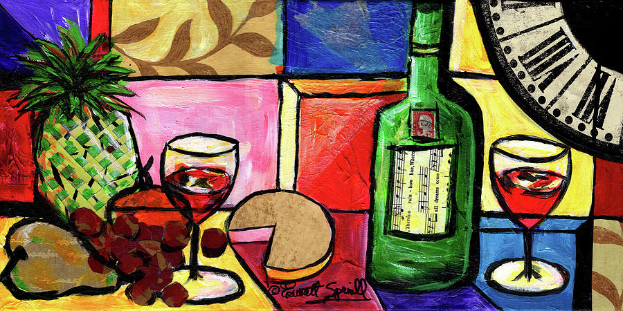 Still Life with Fruit and Wine #300 Painting by Everett Spruill
