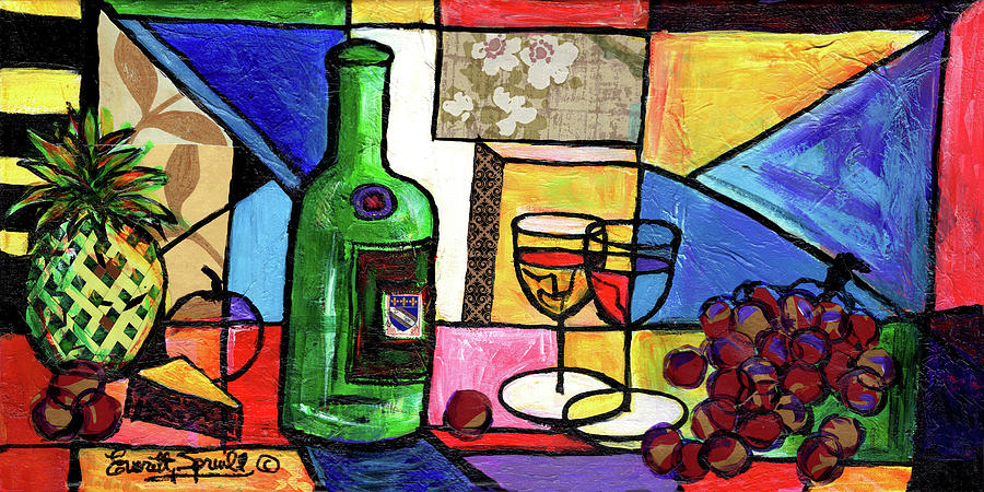 Still Life with Fruit and Wine #301 Painting by Everett Spruill