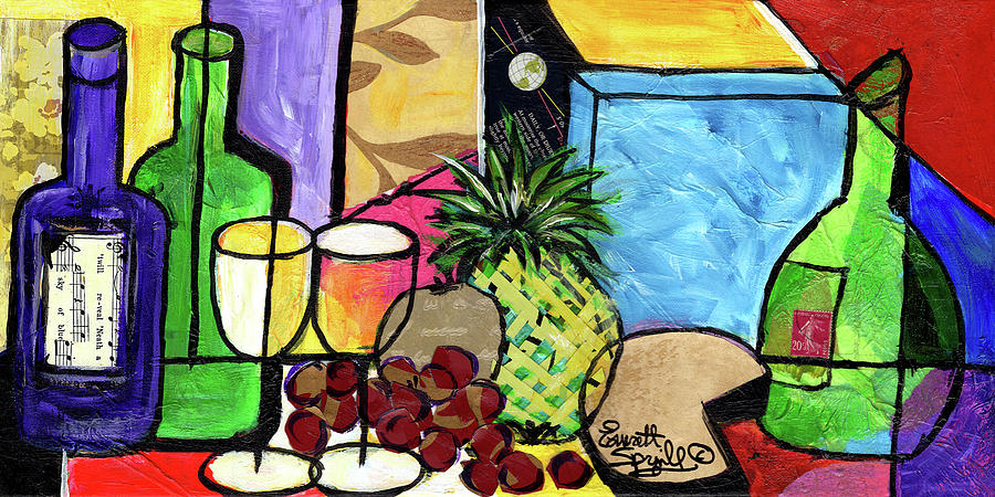 Still Life with Fruit and Wine #305 Painting by Everett Spruill