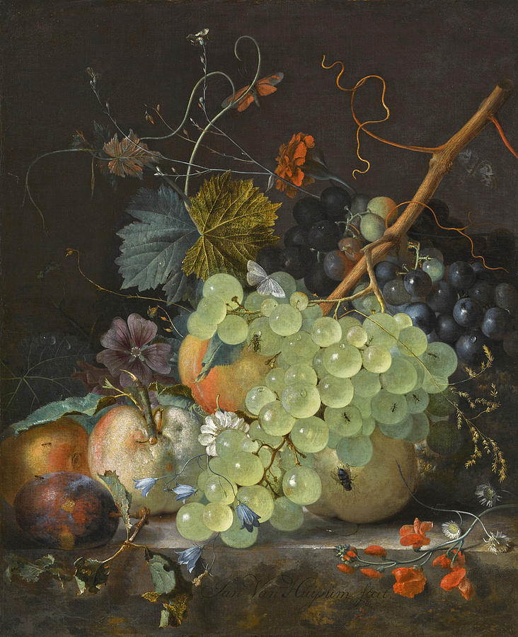 Still Life with Fruit on a Marble Ledge  Painting by Jan van Huysum
