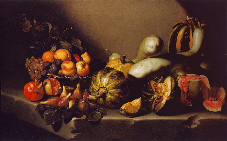 Still Life with Fruit on a Stone Ledge Painting by MotionAge Designs