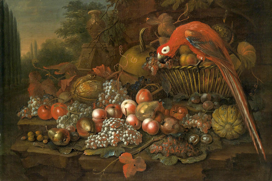 Still Life with Fruits and a Parrot Painting by George William Sartorius