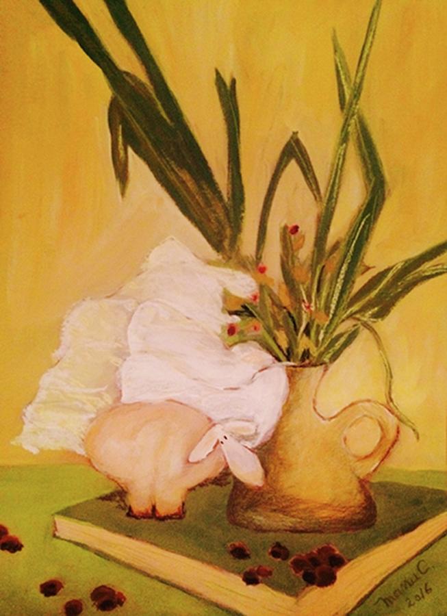 Still life with funny sheep Pastel by Manuela Constantin
