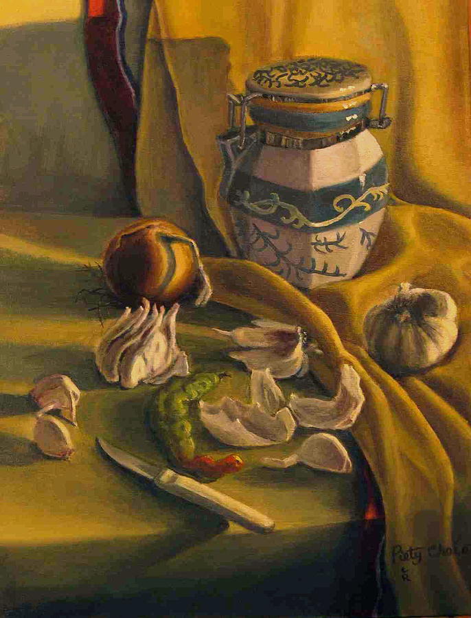 Jar Painting - Still-life with Garlic and a Jar by Piety Choi