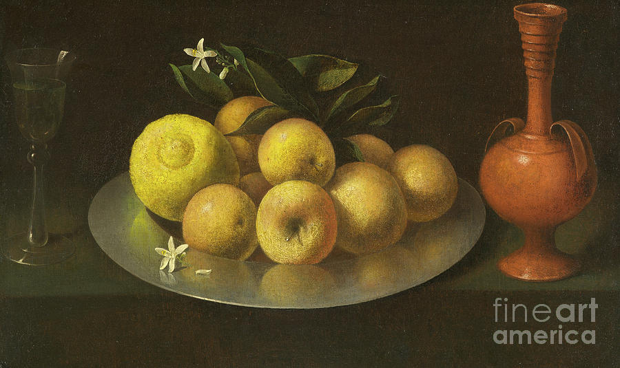 Francisco De Zurbaran Painting - Still Life with Glass, Fruit, and Jar by Francisco de Zurbaran