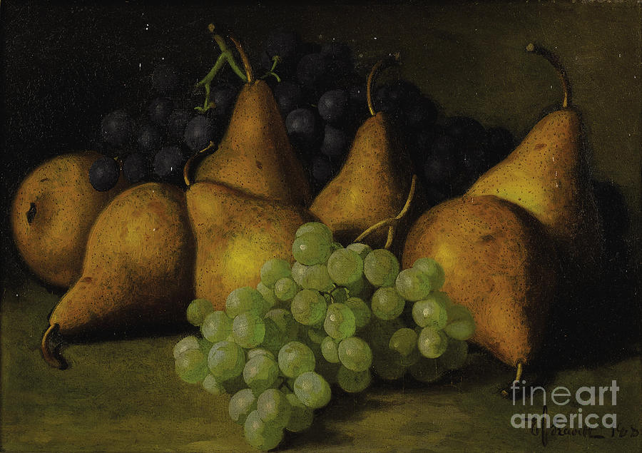Still Life with Grapes and Yellow Pears Painting by Celestial Images