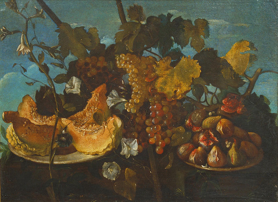 Still Life with Grapes Figs and Marrow Painting by Michele Pace del Campidoglio