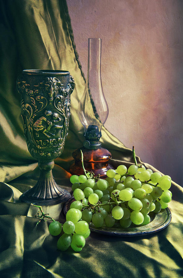Still life with green grapes Photograph by Jaroslaw Blaminsky