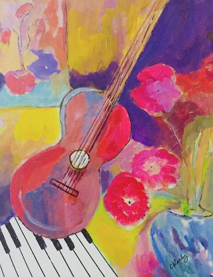 Still Life With Guitar And Keyboard Painting by Carol Stanley - Fine ...