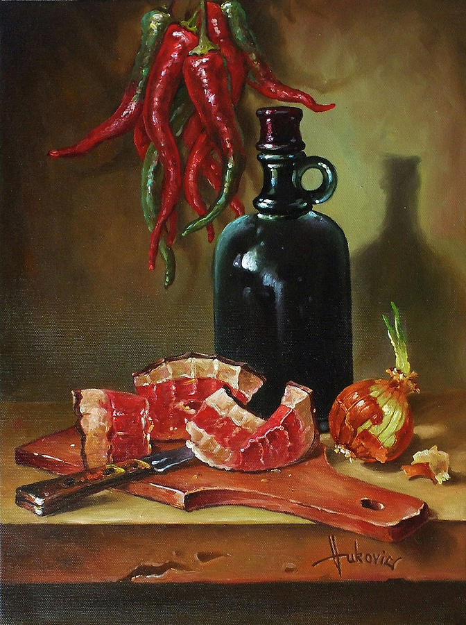Still Life Painting - Still life with ham by Dusan Vukovic