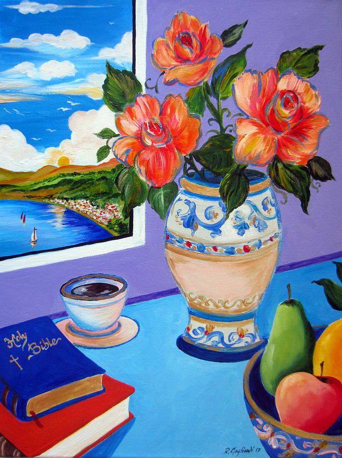 Still life with Holy Bible Painting by Roberto Gagliardi