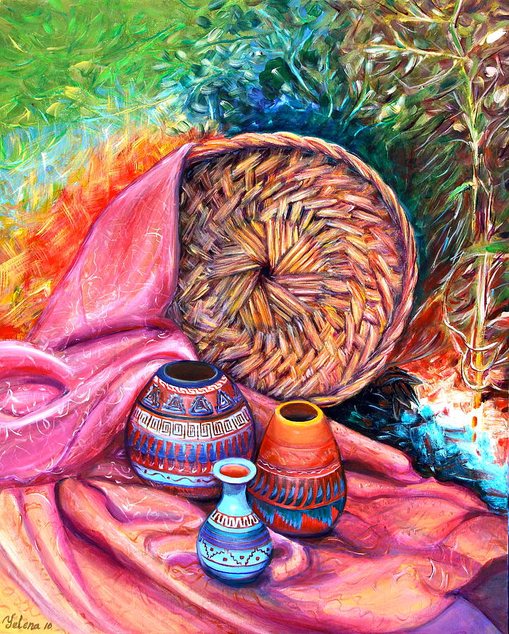 Still Life with Indian pottery  Painting by Yelena Rubin