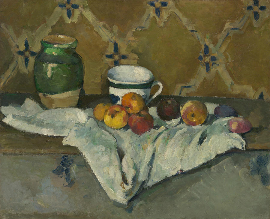 Still Life with Jar, Cup, and Apples Painting by Paul Cezanne