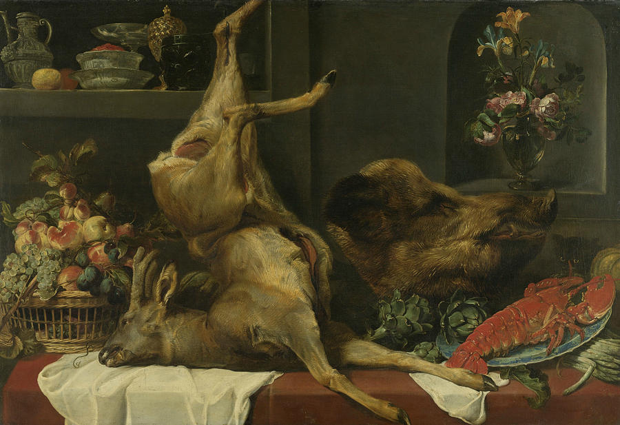 Still life with large dead game, fruit and flowers Painting by Frans Snyders