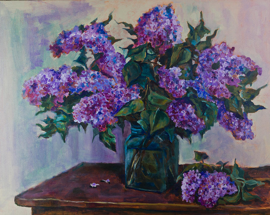Still life with lilac  Painting by Maxim Komissarchik