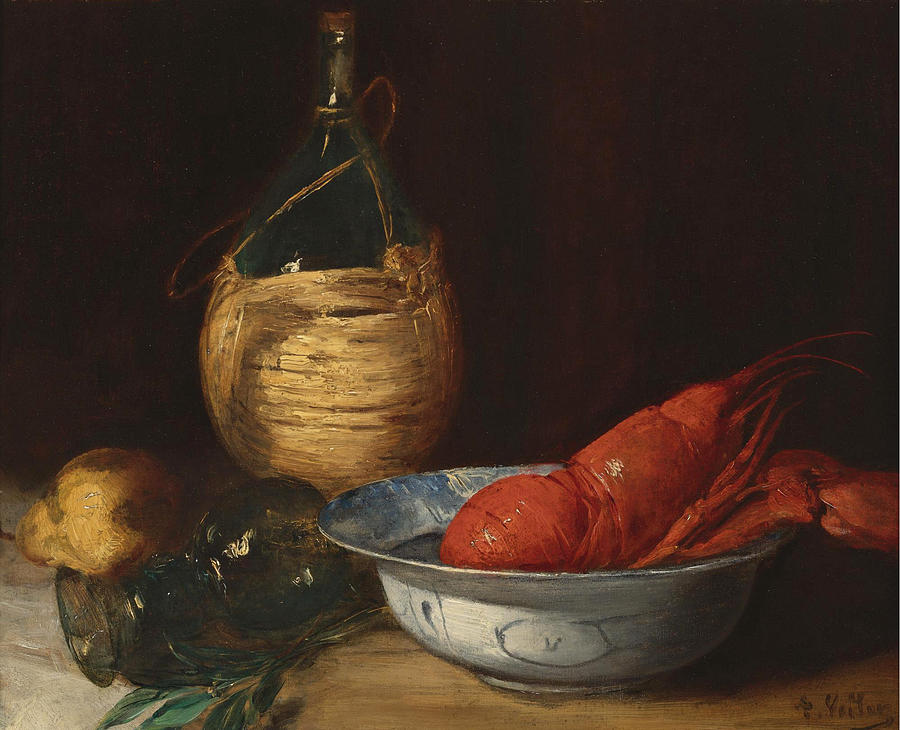 Still life with Lobster Painting by Antoine Vollon