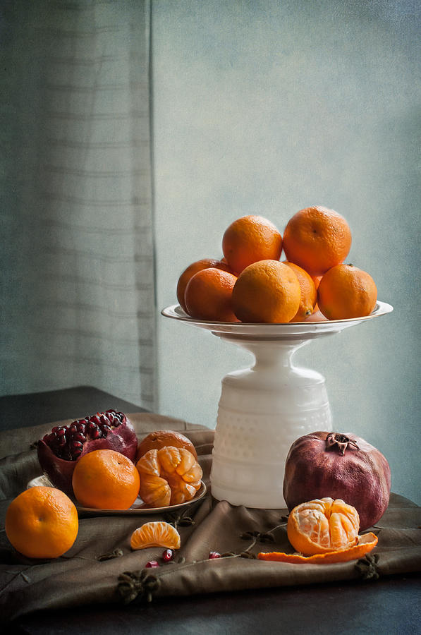 Still Life Photograph - Still Life with Mandarins and Pomegranates by Maggie Terlecki