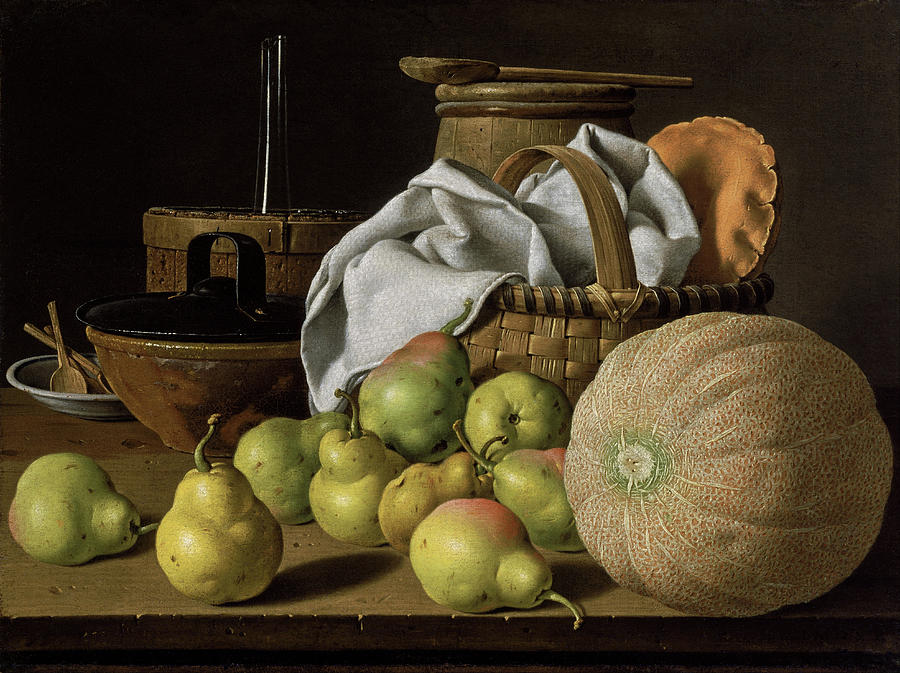 Still Life with Melon and Pears Painting by Luis Egidio Mendez