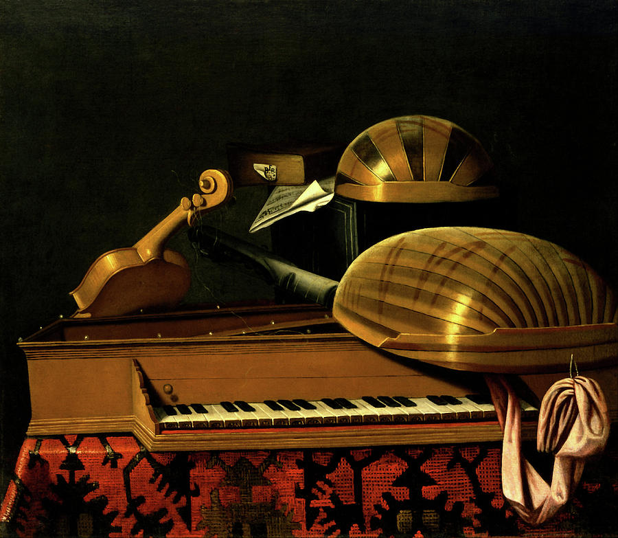Still Life with Musical Instruments and Books Painting by Bartholomeo Bettera