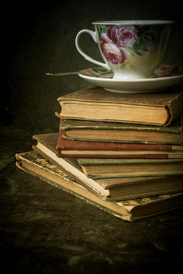 Still life with old books and the teacup Photograph by Jaroslaw Blaminsky