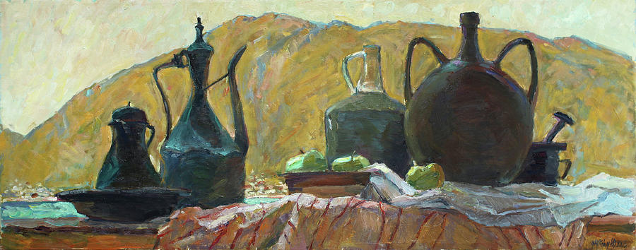 Still life with old utensils Painting by Juliya Zhukova