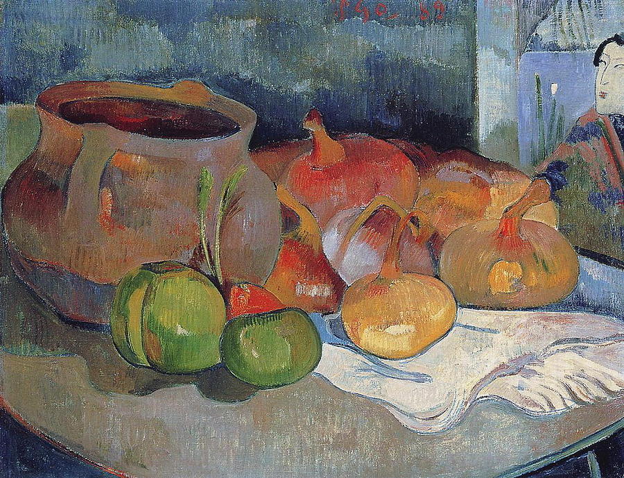 Paul Gauguin Painting - Still Life With Onions, Beetroot And A Japanese Print,  by Paul Gauguin