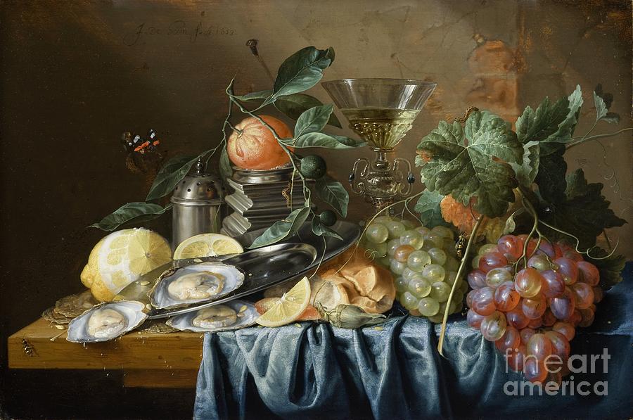 Still Life with Oysters and Grapes Painting by Celestial Images