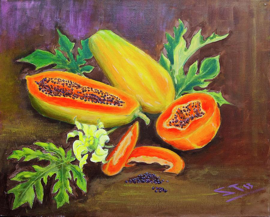 Still life with papaya Painting by Tatiana Shestakova - Pixels