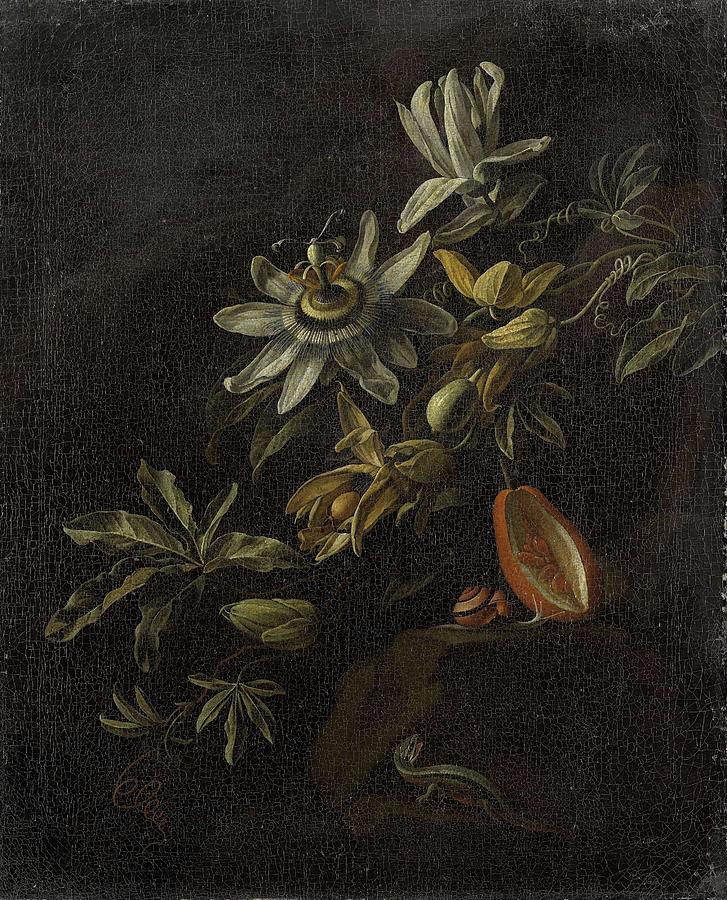 Spring Painting - Still life with passion flowers, Elias van den Broeck, 1670 - 1708 by Celestial Images