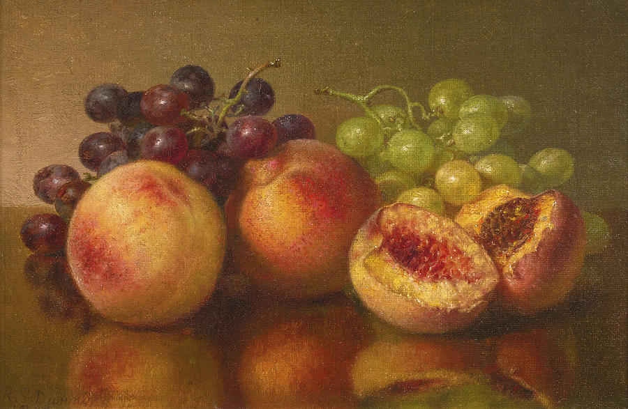 Still Life with Peaches and Grapes Painting by Robert Spear Dunning