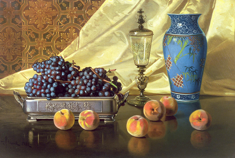 Still Life with Peaches Painting by Edward Chalmers Leavitt